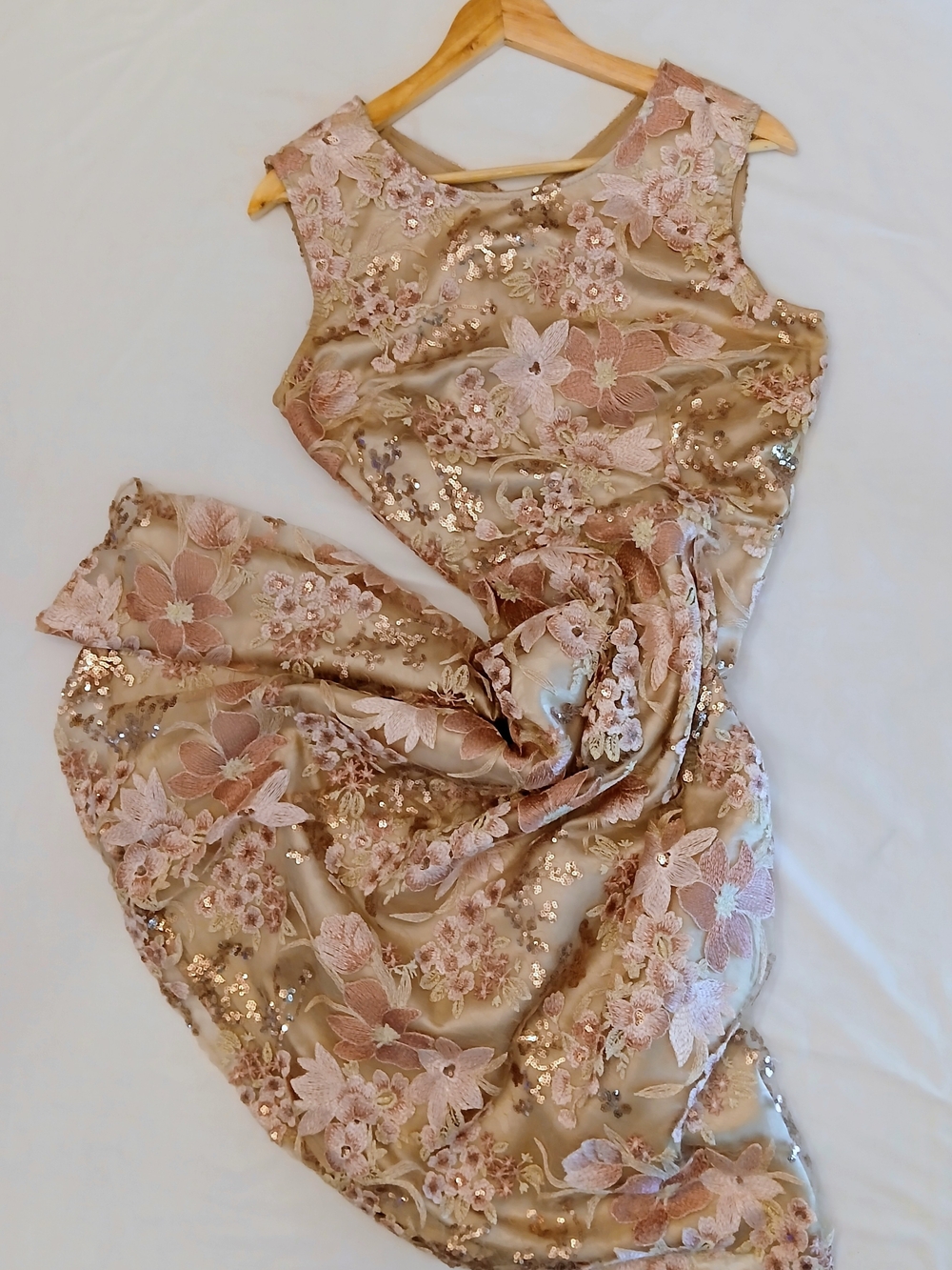 Tahari ASL Champagne Pink Floral Embroidered Sequin Dress NWOT